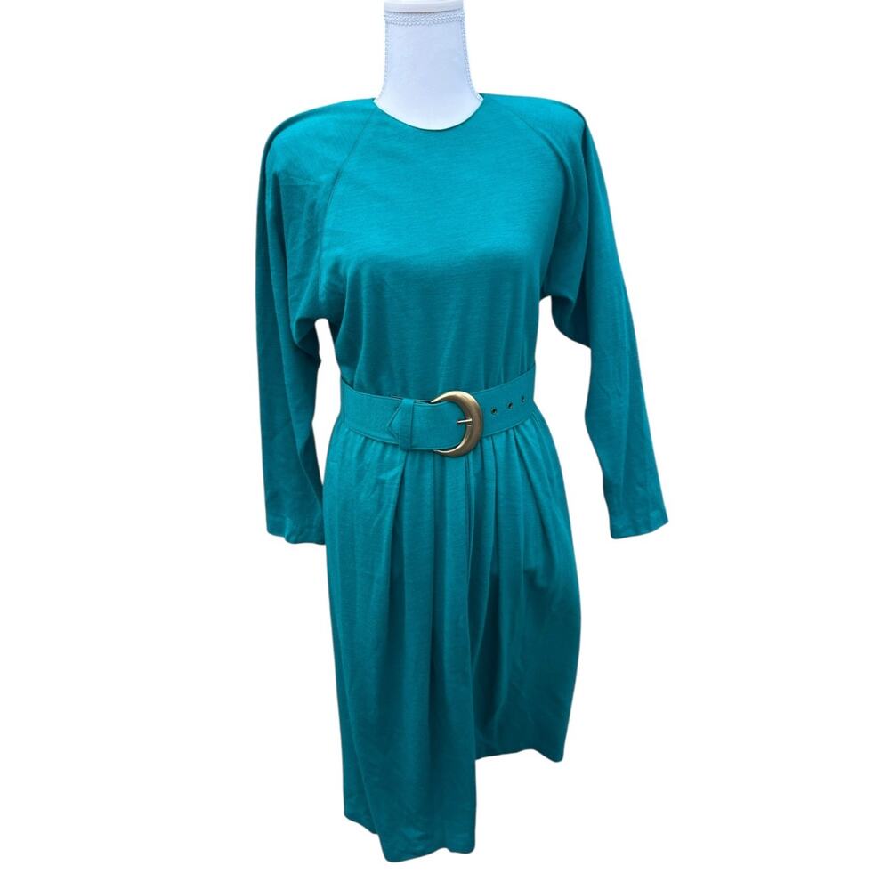 Carol Anderson Petites Women Long Dress With Belt Long Sleeve Teal Blue Size 6P